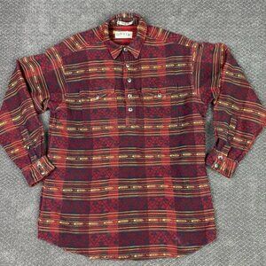Orvis Pullover Shirt Men's Medium Red Yellow Aztec Southwestern Flannel Henley